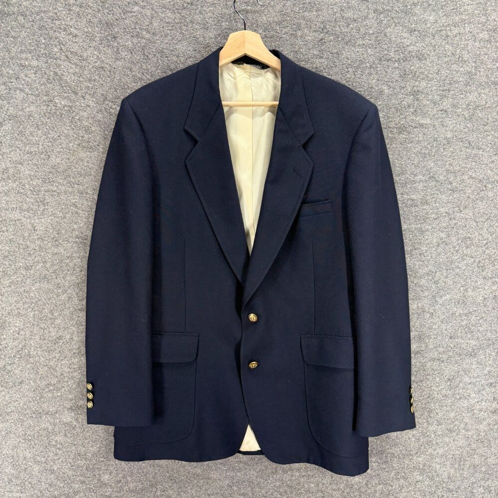 John Alexander Blazer Men XL Blue Button Up Collared Long Sleeve Pockets Classic